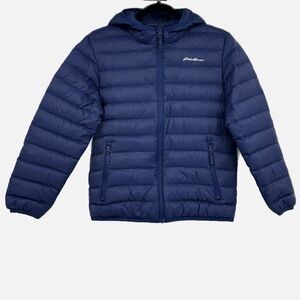 Eddie Bauer Kids Hooded Down Puffer Jacket Navy Blue Size M